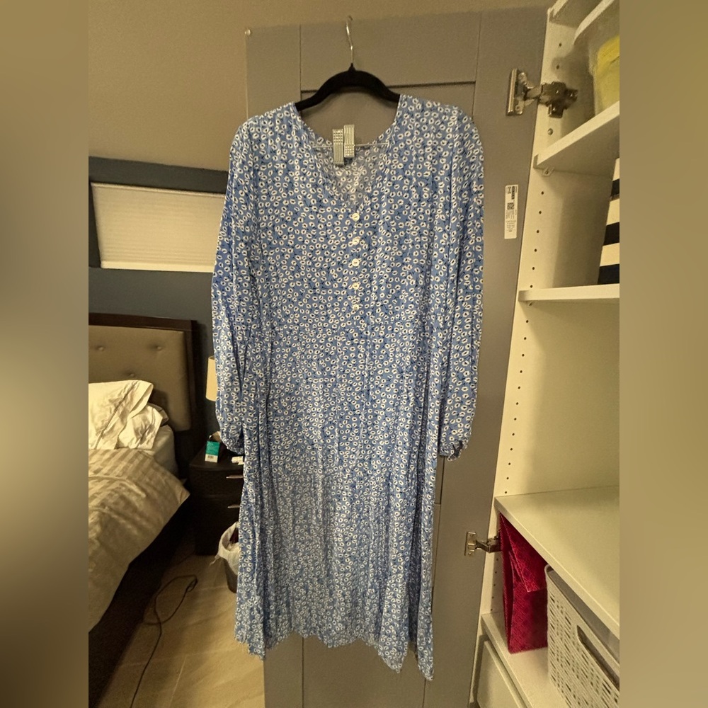 Blue Floral Long Sleeve Dress